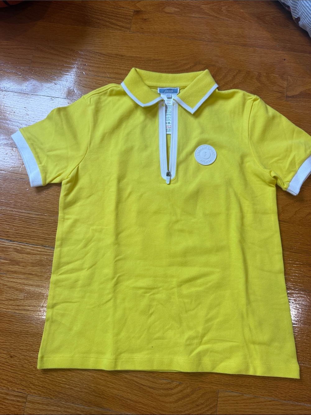 Jacadi Yellow Zip Polo Shirt with White Trim - Kids size 10 new - no tags